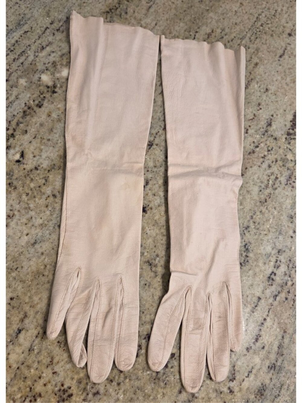 Vintage Womens Size S Beige Kid Leather Formal 15" Long Gloves France